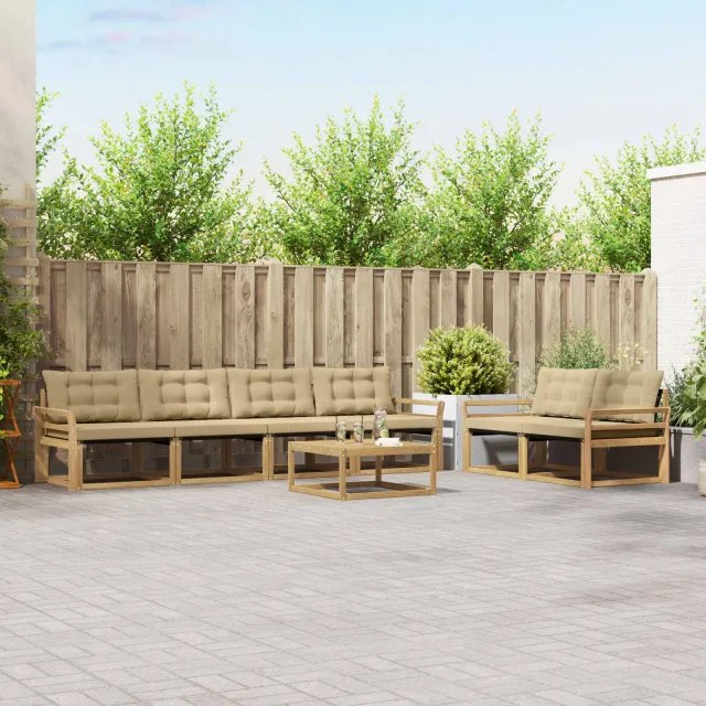 vidaXL Buiten bankenset 7 st 6-zits Wit en Beige