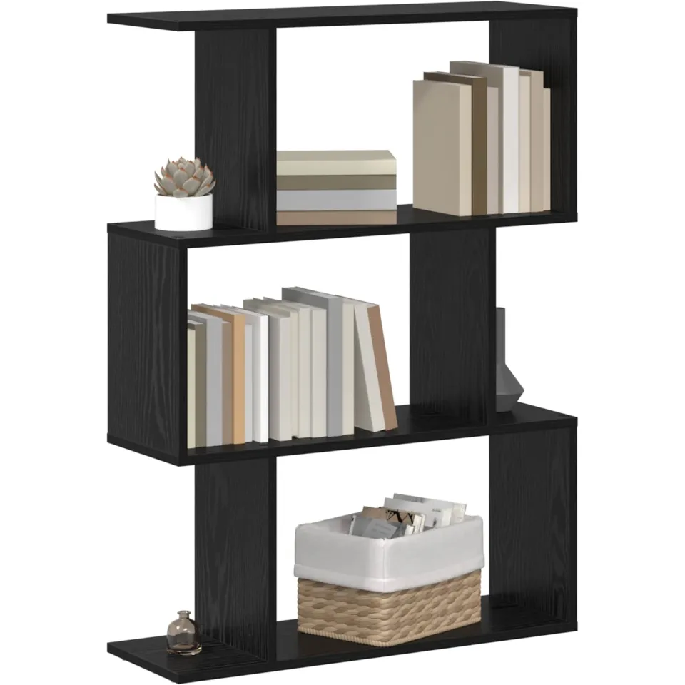 vidaXL Boekenkast 3-laags 70 x 24 x 97 cm Bewerkt hout Zwart Eiken, foto 3