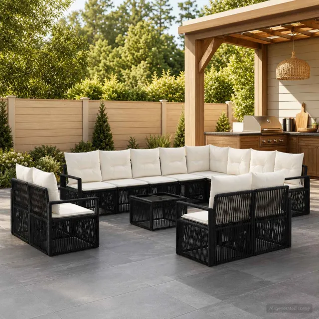 vidaXL Tuinbankenset 13 st Zwart poly rattan, foto 2