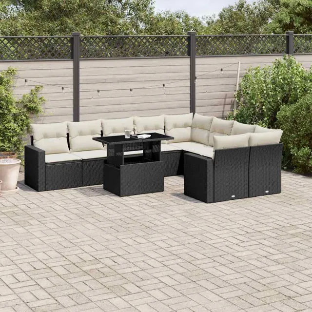 vidaXL 10-delige Loungeset met kussens poly rattan zwart, foto 2