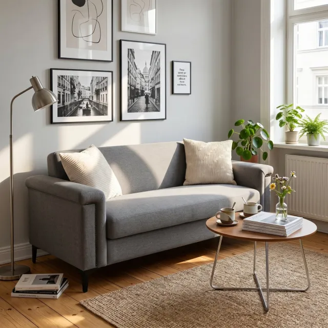 FloraGrace 2-Zitsbank 172 cm - Scandinavisch Design met Brede Armleuningen - Voor Woonkamer of Appartement - Polyester - Lichtgrijs