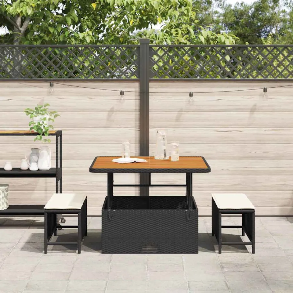 vidaXL Tuin eettafelset 3 st Zwart poly rattan, foto 3