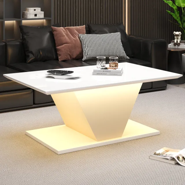 Maisentiel Salontafel 100 x 50 x 46 cm met appgestuurde LED, hoogglans spaanplaat, wit