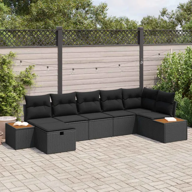 vidaXL Tuin Sofa Set met kussen 7 pcs Zwart Poly riet, foto 2