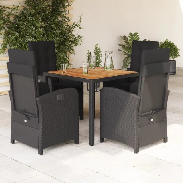 vidaXL 5-delige Tuinset met kussens poly rattan zwart, foto 2
