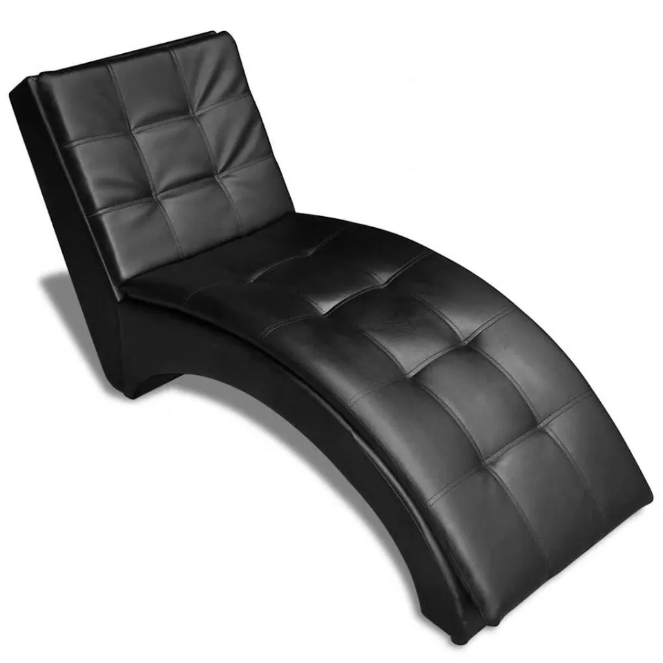 vidaXL Chaise longue met kussen kunstleer zwart, foto 3