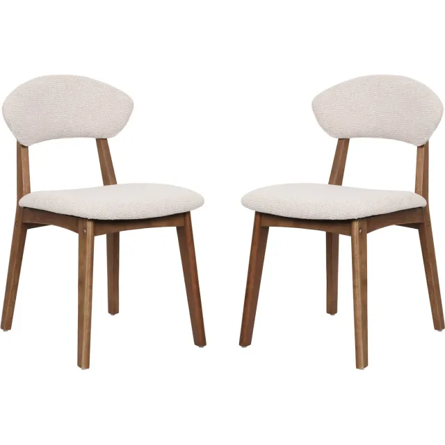 in& out door furniture Houten Stoel Rupert Walnut + Beige Set van 2, Gedemonteerd，Eetkamerstoel-Walnut + Beige