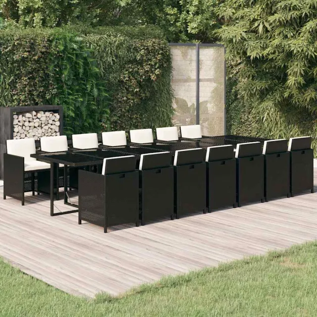 vidaXL 15-delige Tuinset met kussens poly rattan zwart, foto 2