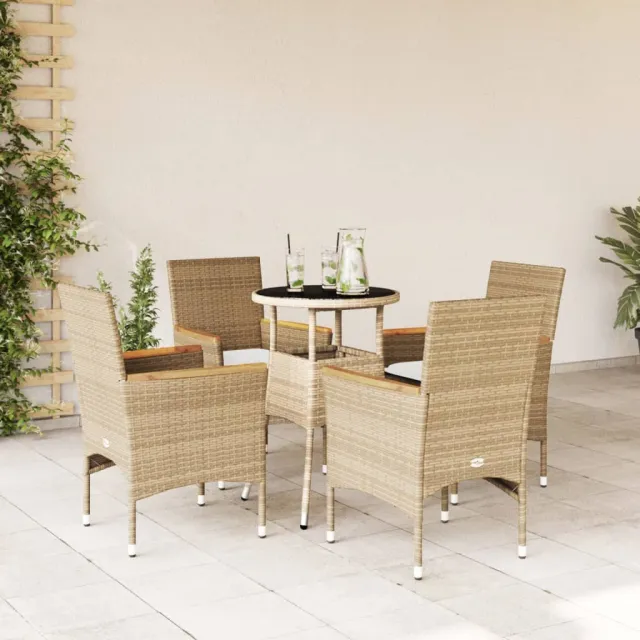 vidaXL 5-delige Tuinset met kussens poly rattan en glas beige, foto 2