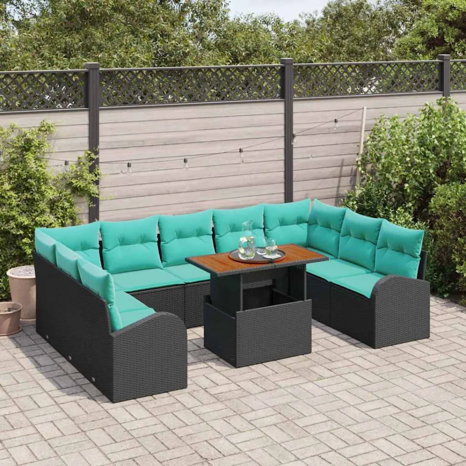 vidaXL Tuin Sofa Set 10 st Zwart Poly riet, foto 3