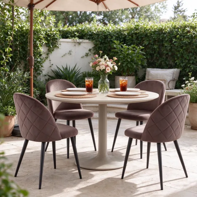 HAUSS SPOLE Eetkamerstoelen - Set van 4 - Gebogen Rugleuning en Zachte Zitting - Voor Eetkamer en Keuken - Fluweel en Metaal - Bruin Bruin / taupe