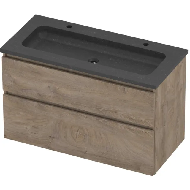 Proline Rollo Badmeubelset Hardsteen Elegant 2 Kraangaten 100x46x62 cm Blue Stone Raw Oak Eiken
