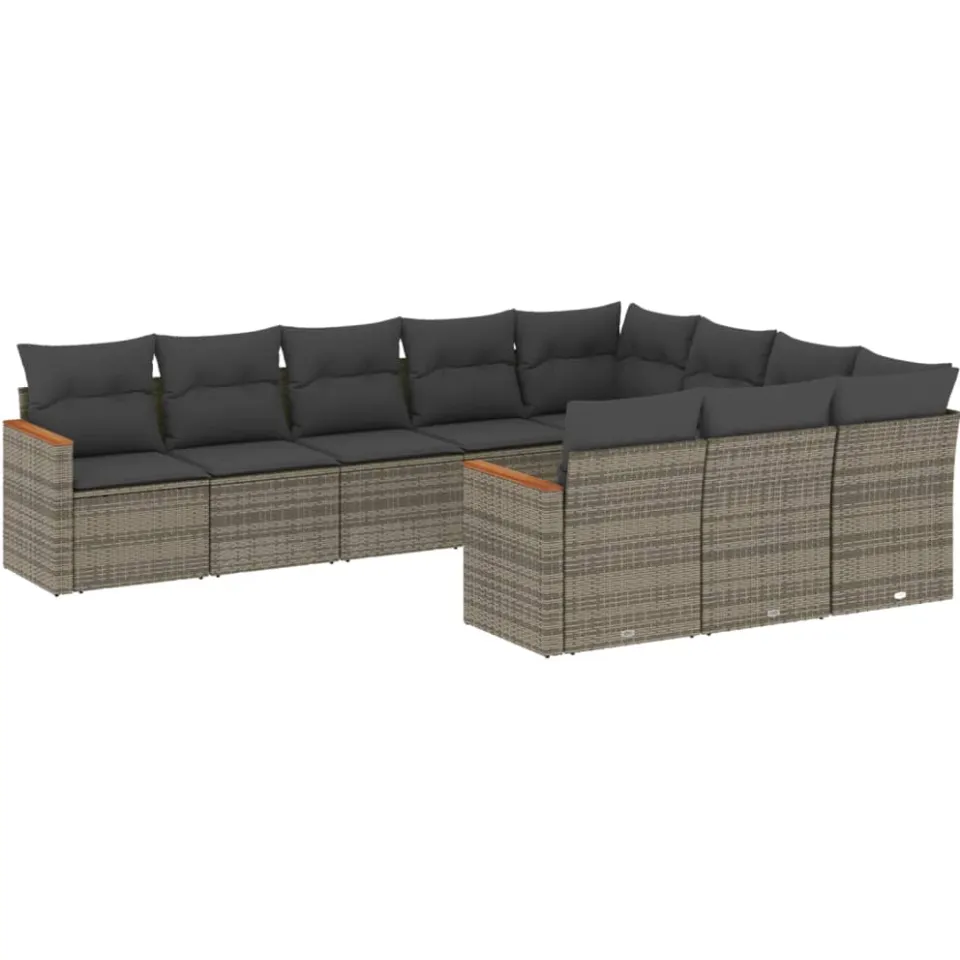vidaXL 10-delige Loungeset met kussens poly rattan grijs, foto 3