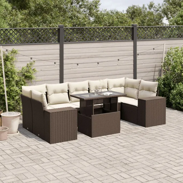 vidaXL 8-delige Loungeset met kussens poly rattan bruin, foto 2