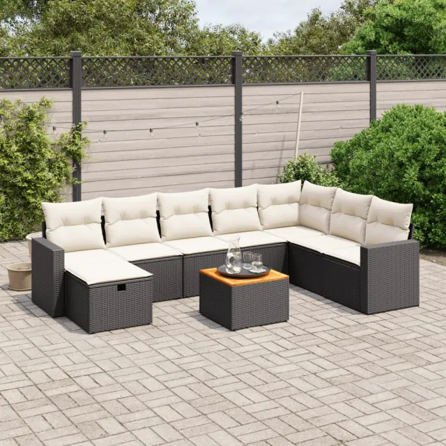 vidaXL 9-delige Loungeset met kussens poly rattan zwart, foto 2