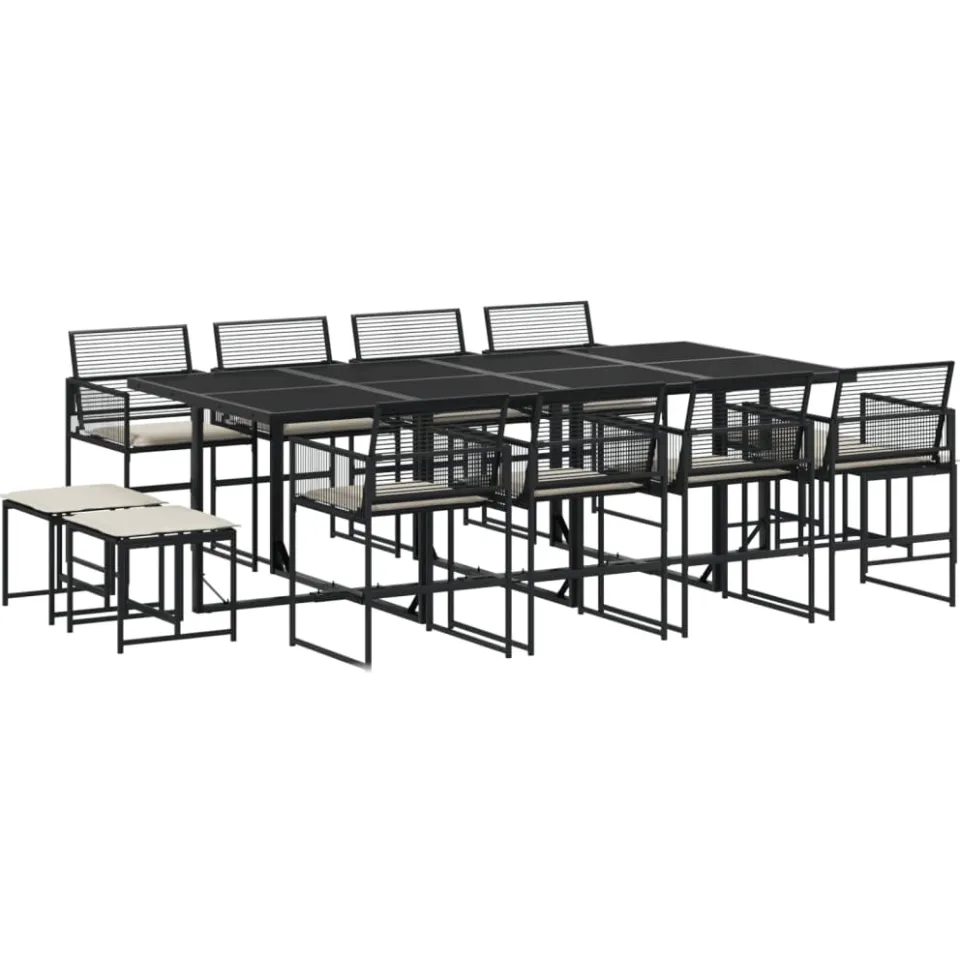 vidaXL 13-delige Tuinset met kussens poly rattan zwart, foto 4
