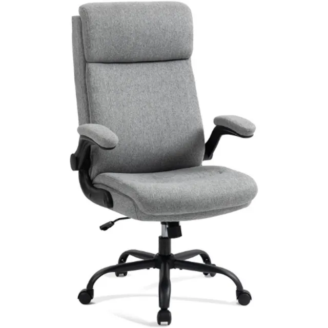 BOG Ergonomische Bureaustoel - Comfortabele Stoel Met Rugleuning - Inklapbare Armleuningen - Hoge Rug - Verstelbare Hoogte - Kantelfunctie - Stof Grijs Maximaal 150 Kg