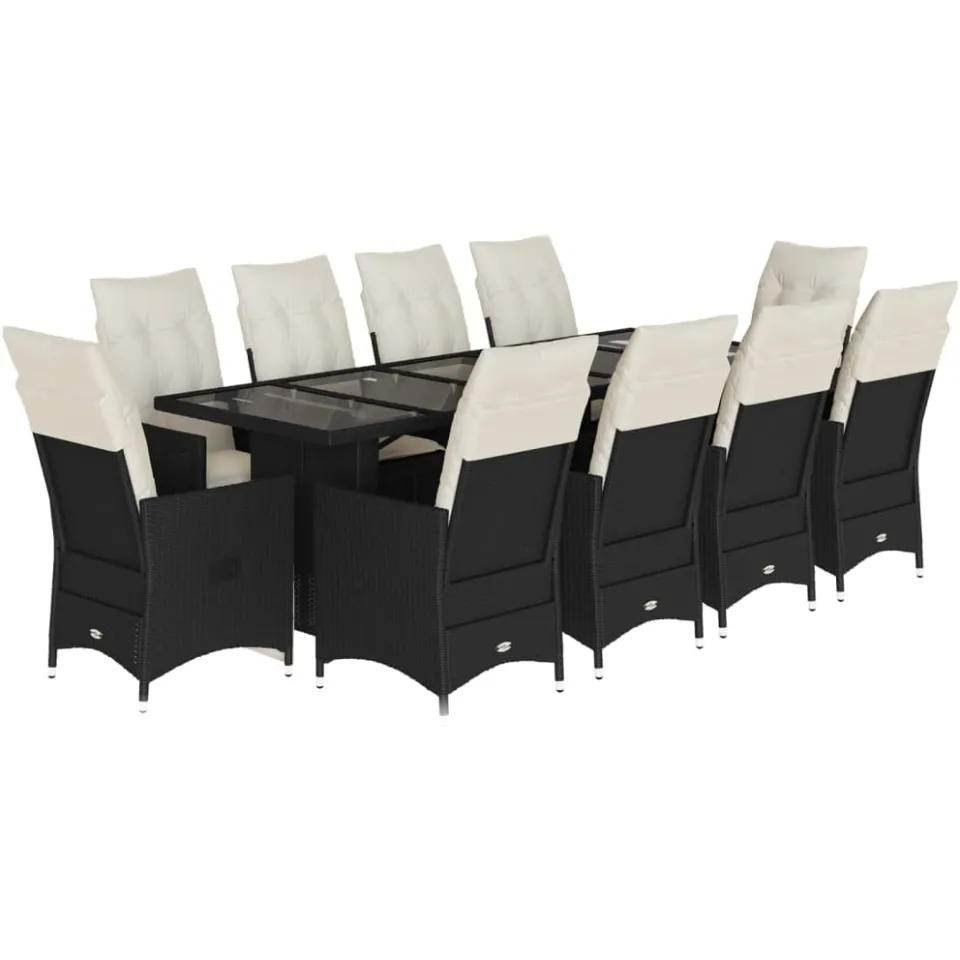vidaXL 11-delige Bistroset met kussens poly rattan zwart, foto 3
