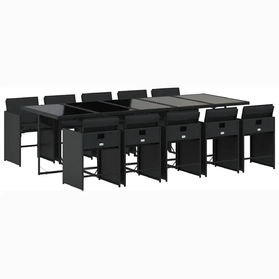 vidaXL 11-delige Tuinset met kussens poly rattan zwart