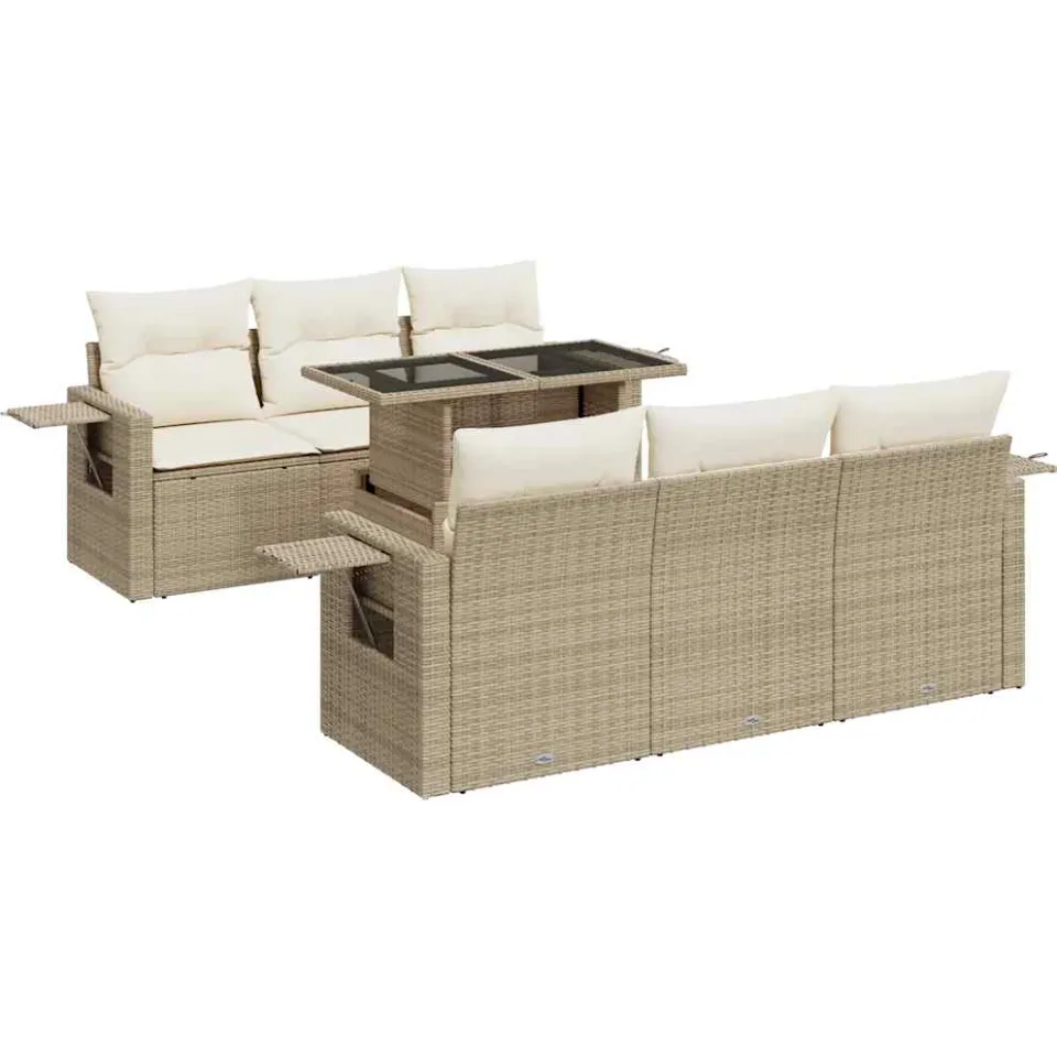 vidaXL 7-delige Loungeset met kussens poly rattan beige, foto 3