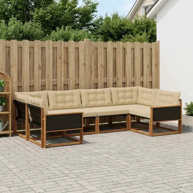 vidaXL Buiten bankenset 6 st 6-zits Natuurlijk en Beige