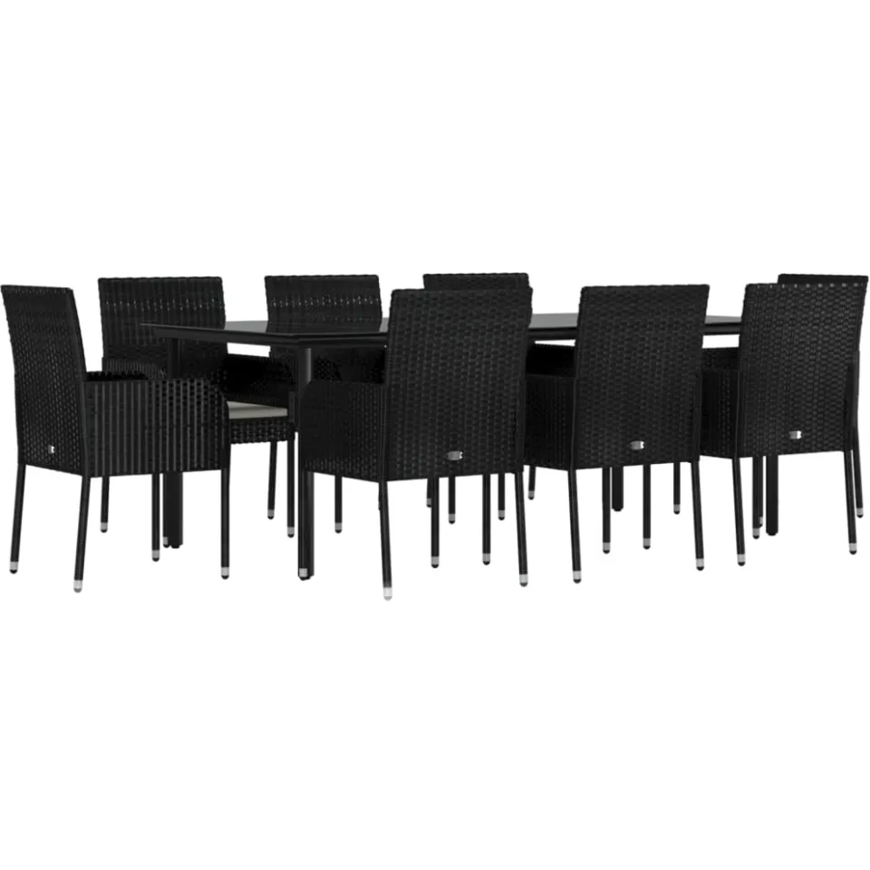 vidaXL 9-delige Tuinset poly rattan zwart