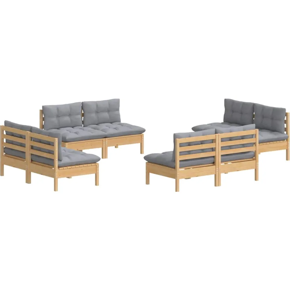 vidaXL 8-delige Loungeset met grijze kussens grenenhout grijs, foto 3