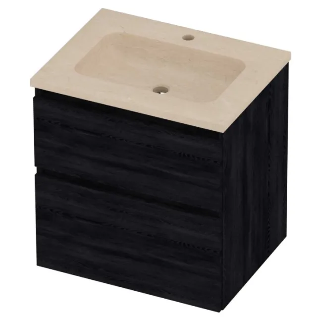 Proline Rollo Badmeubelset Hardsteen Elegant 1 Kraangat 60x46x62 cm Sand Stone Black Oak Eiken