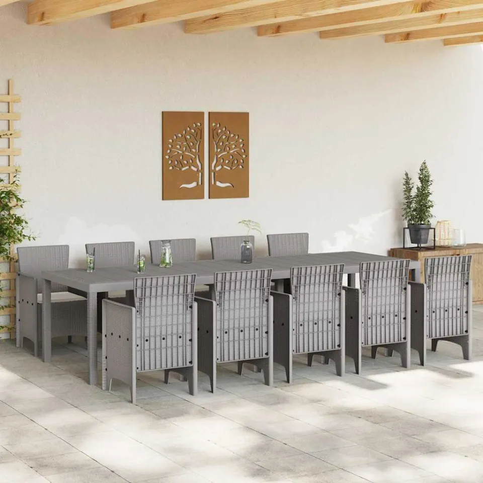 vidaXL Tuin Eetset 11 st Lichtgrijs en Crème Poly rattan en Aluminium, foto 3