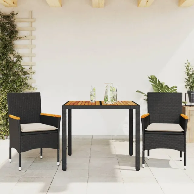 vidaXL 3-delige Tuinset met kussens poly rattan en acaciahout zwart, foto 2