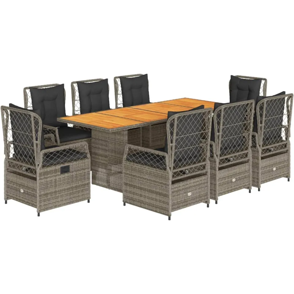 vidaXL 9-delige Tuinset met kussens poly rattan grijs, foto 3