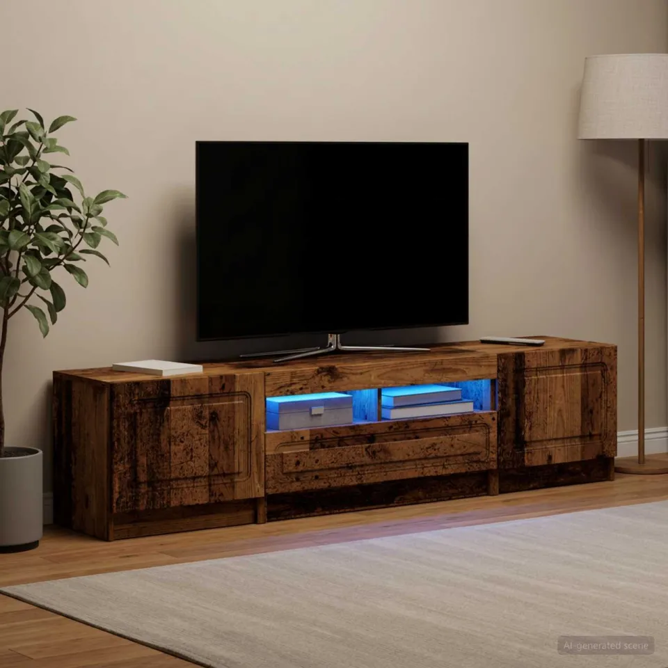 vidaXL LED tv-meubel UTRECHT 3 st Oud hout Bewerkt hout grijs, foto 3