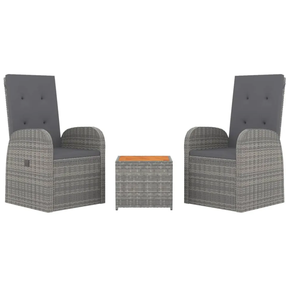 vidaXL 3-delige Loungeset poly rattan en massief acaciahout grijs