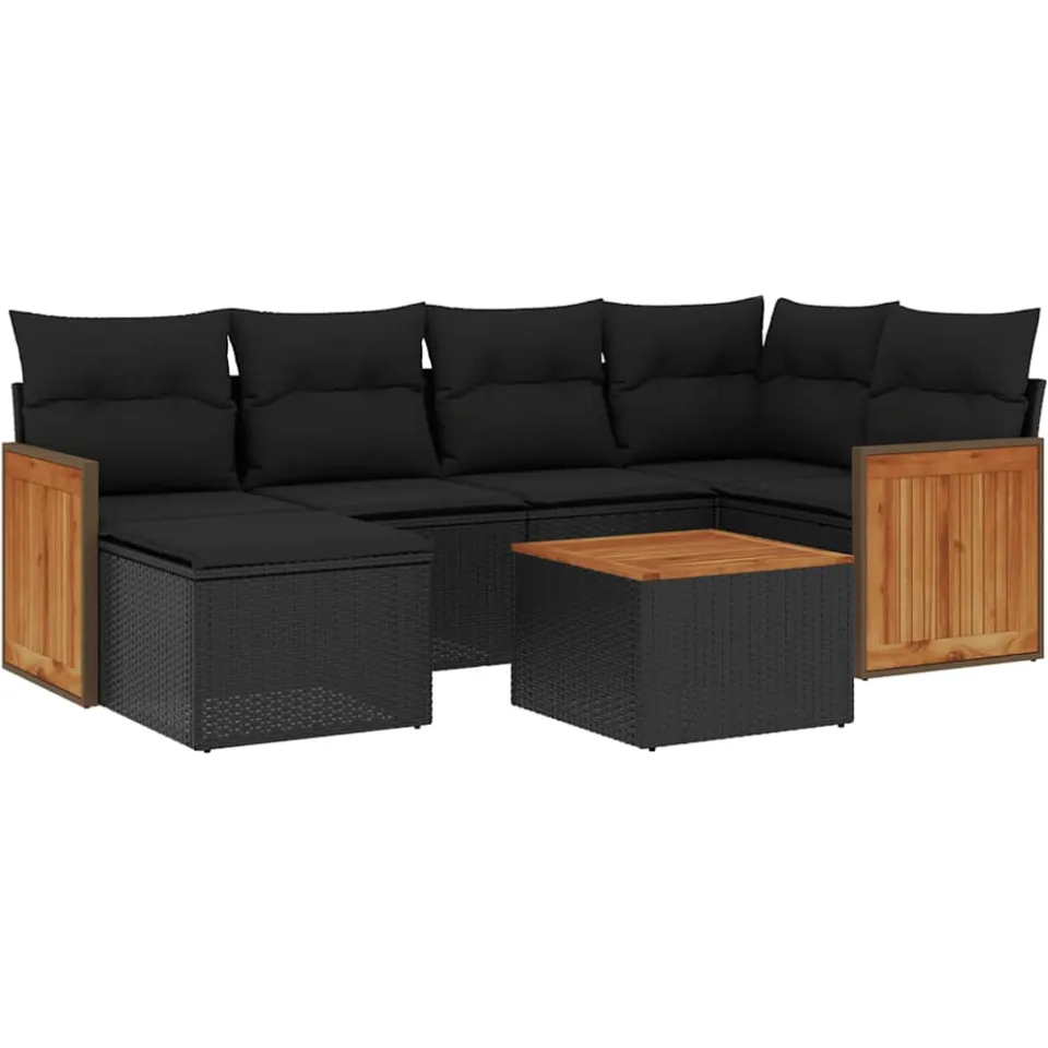vidaXL 7-delige Loungeset met kussens poly rattan zwart, foto 3