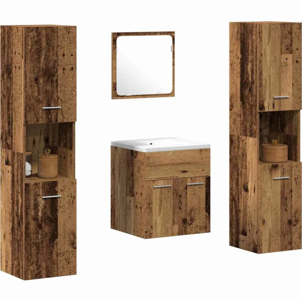vidaXL Badkamermeubelset 4 st Oudhout 41 x 38,5 x 46 cm Bewerkt hout Bruin