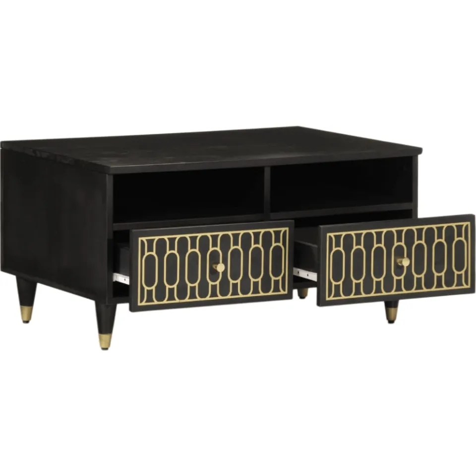 vidaXL Salontafel 80x54x40 cm massief mangohout zwart, foto 2