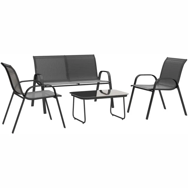 C. , R. E. CORE Tuinset - Loungeset - 4-delige Tuinmeubelset - Terrasmeubels - Voor 4 personen - Tuingarnituur incl. 2 stoelen, bank&tafel Zwart