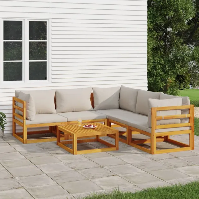 vidaXL 6-delige Loungeset met lichtgrijze kussens massief hout bruin, foto 2
