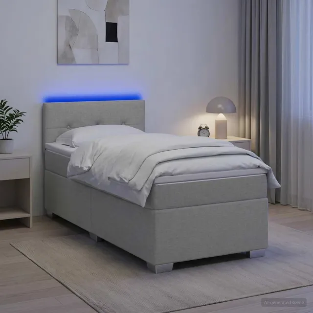 vidaXL Boxspring Bed met Matras en LED Lichtgrijs Enkel Stof