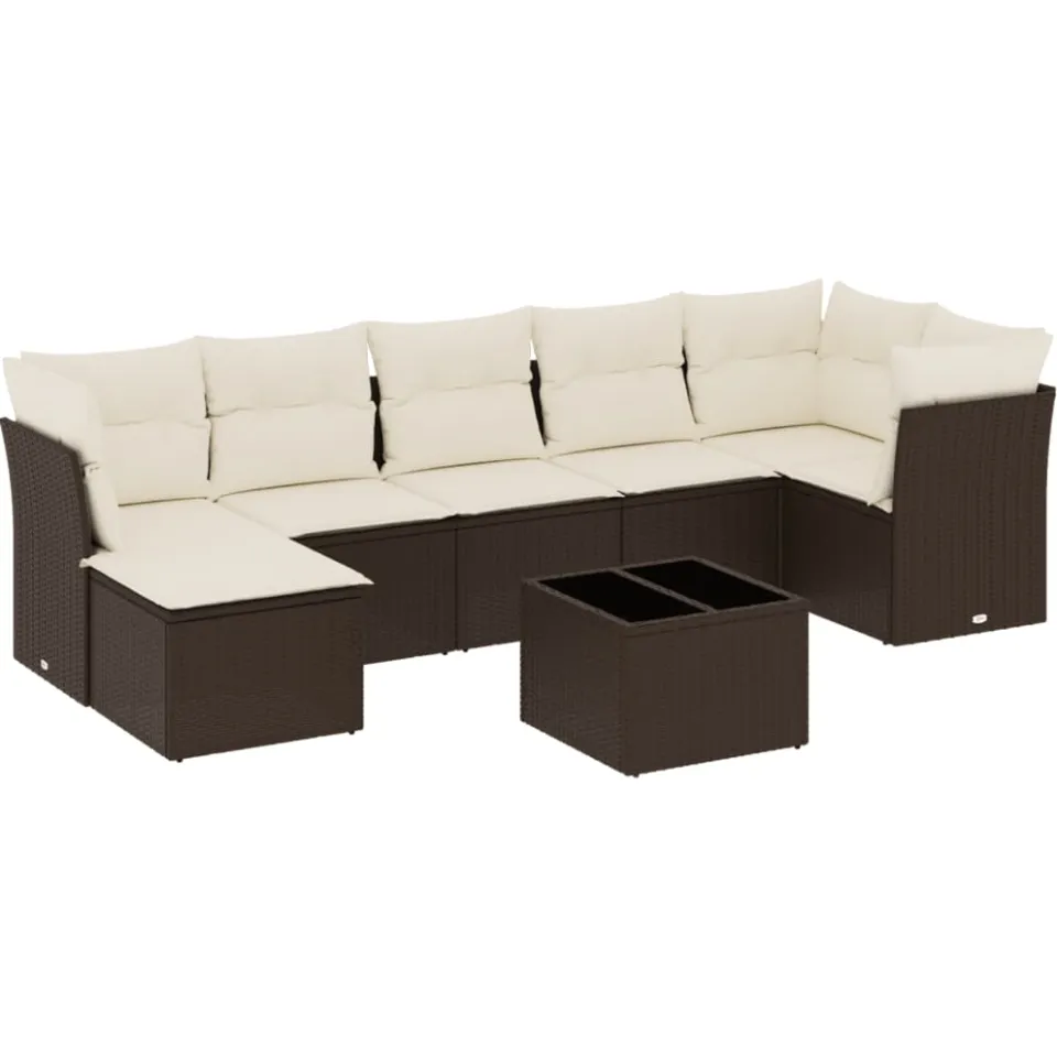 vidaXL 8-delige Loungeset met kussens poly rattan bruin