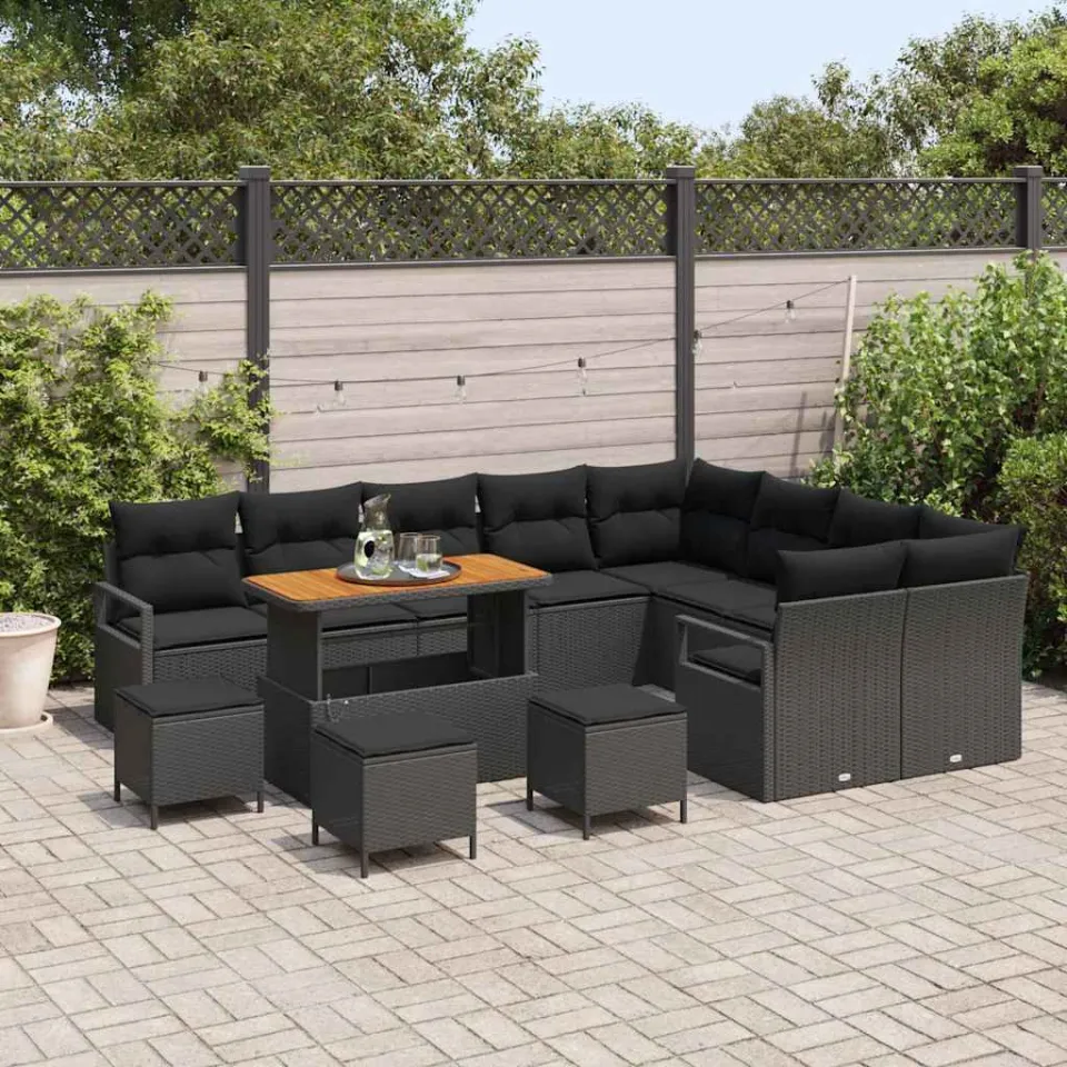 vidaXL Tuinbankenset 13 st Zwart poly rattan, foto 2