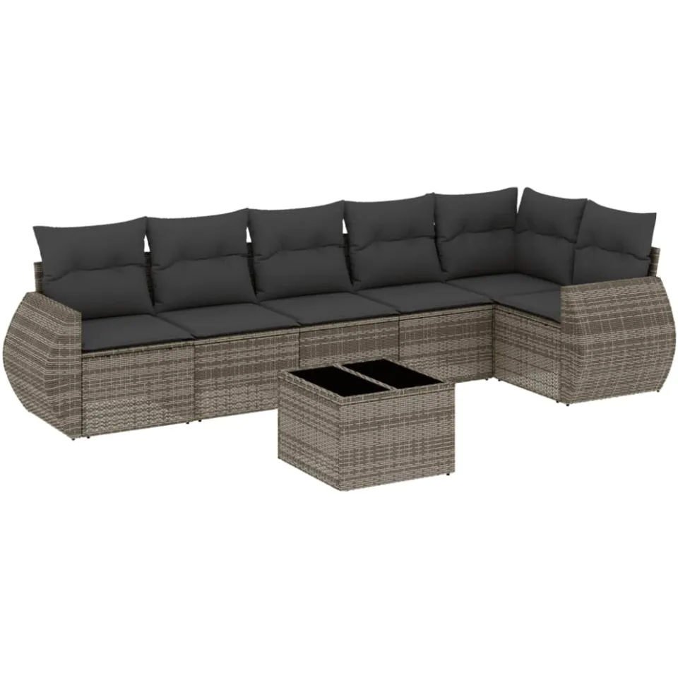 vidaXL 7-delige Loungeset met kussens poly rattan grijs, foto 3