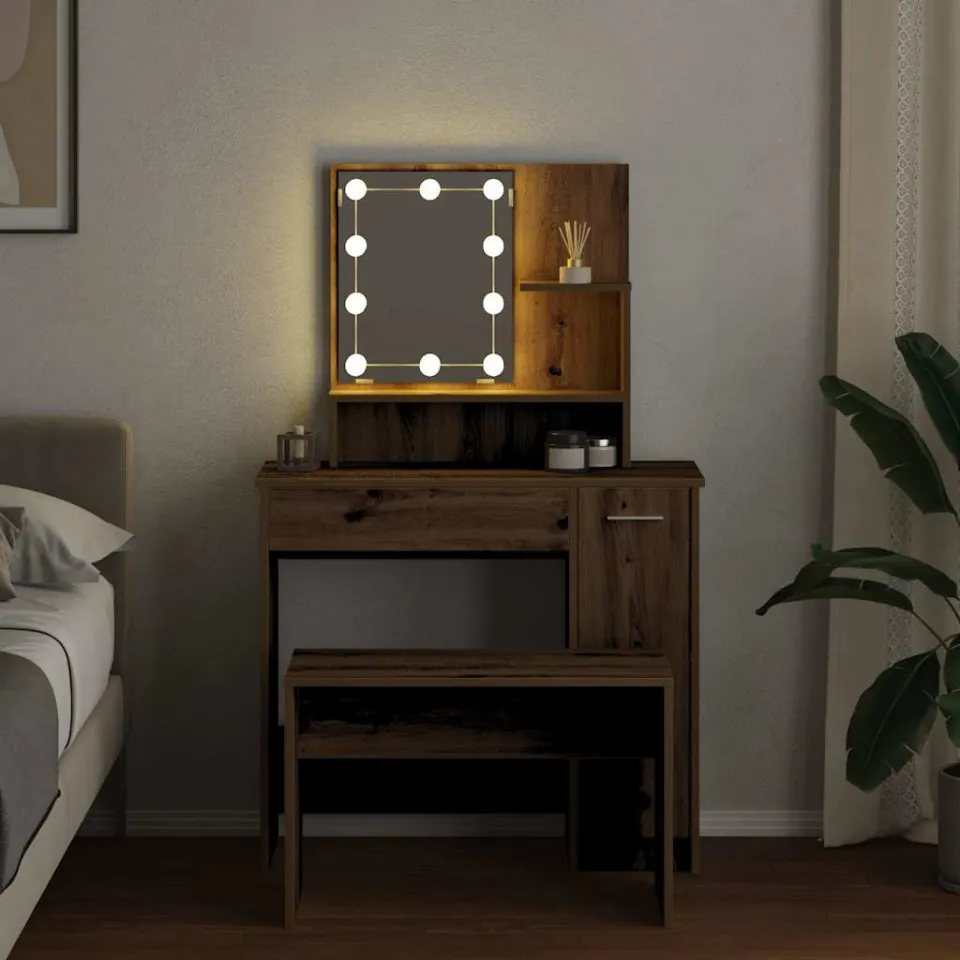vidaXL Kaptafelset met LED-verlichting bewerkt hout artisanaal eiken, foto 2