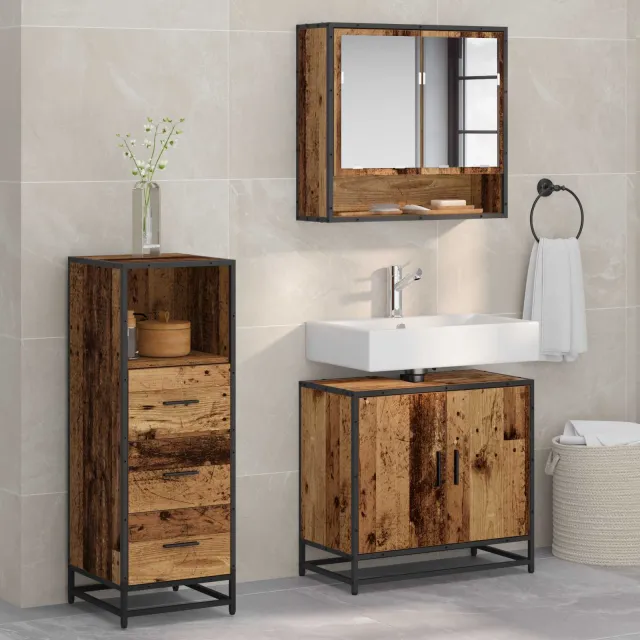 vidaXL Badkamermeubelset 3 st Oud Hout 65 x 33 x 60 cm Bewerkt hout Bruin