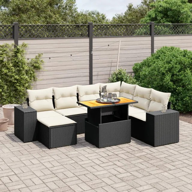 vidaXL 8-delige Loungeset met kussens poly rattan zwart, foto 2