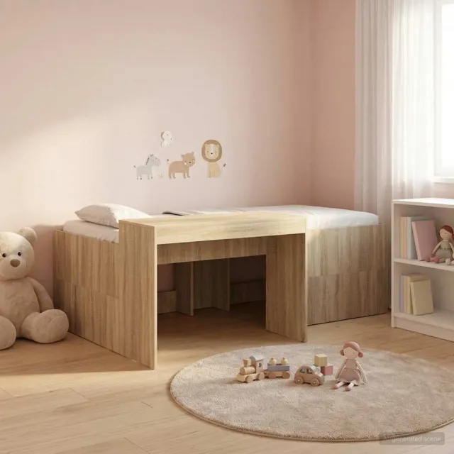 vidaXL Hoge Bed Frame met Bureau voor Kinderen Sonoma Eiken Bruin