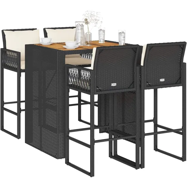 vidaXL 5-delige Tuinbarset met kussens poly rattan acacia zwart