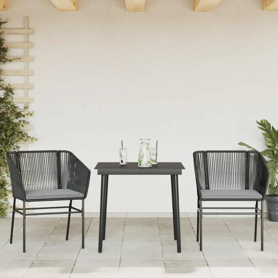 vidaXL 3-delige Tuinset met kussens poly rattan glas zwart, foto 2