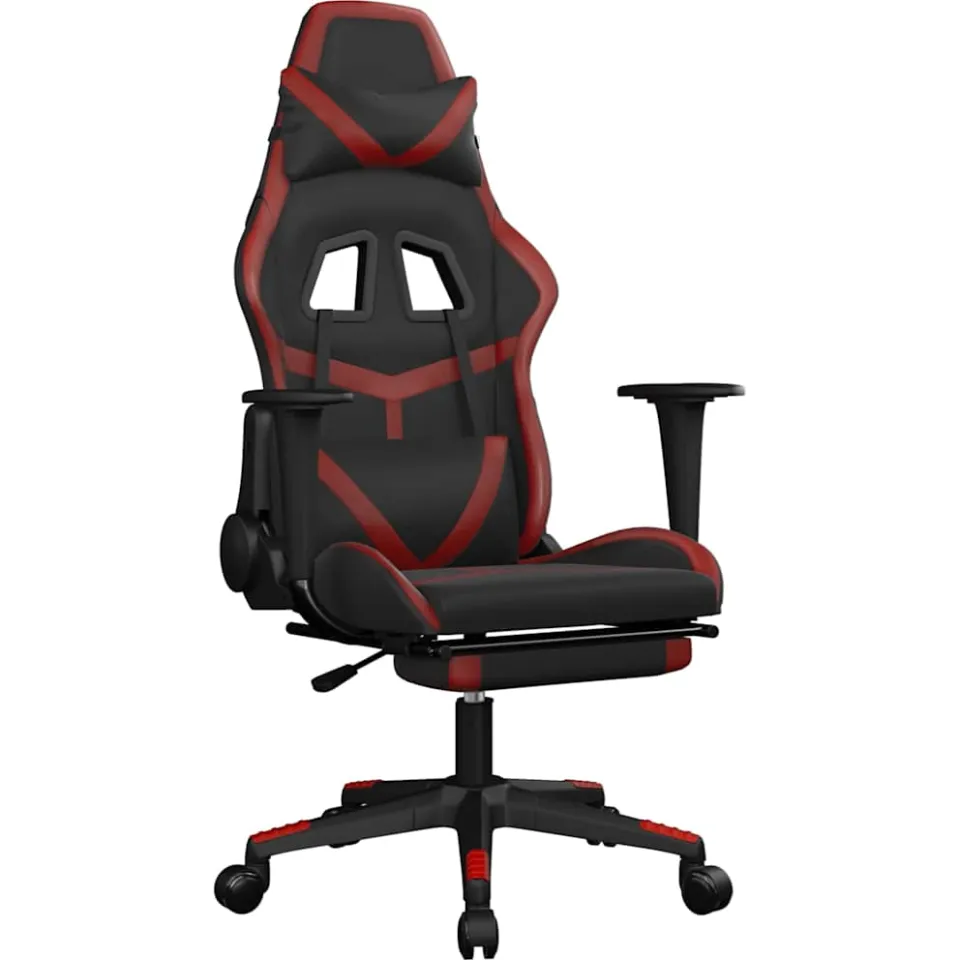 vidaXL Massage gamestoel met voetensteun kunstleer zwart en wijnrood, foto 3