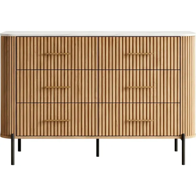 en.casa Commode Kokunse ladekast 120x42x78 cm eikenkleurig [en.casa] eikenkleurig, marmerlook wit en zwart